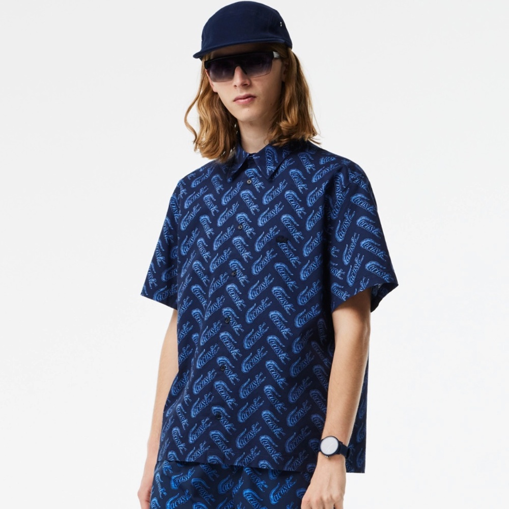 LACOSTE Men’s Short Sleeve Vintage Print Shirt